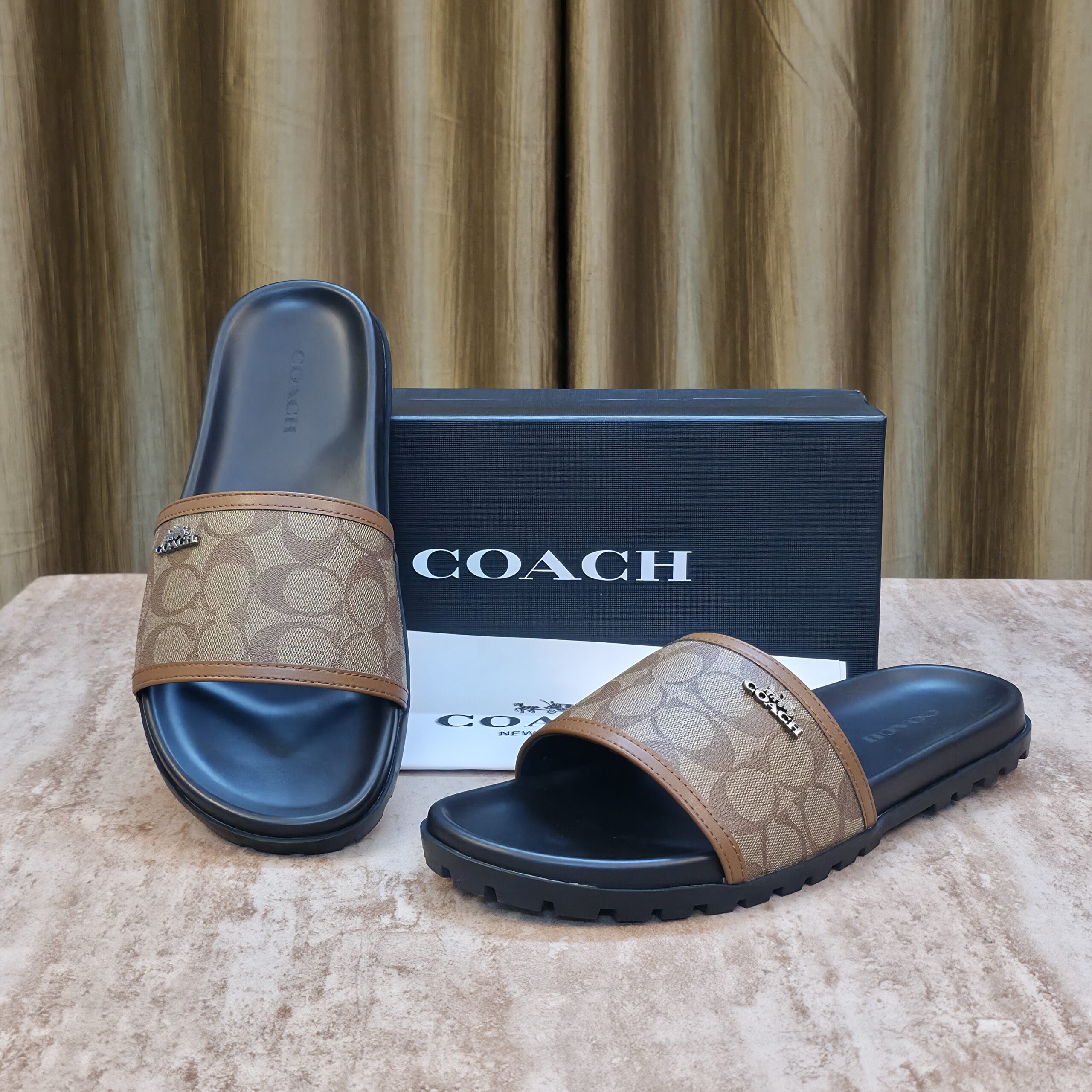 Coach Brown Flap Slides
