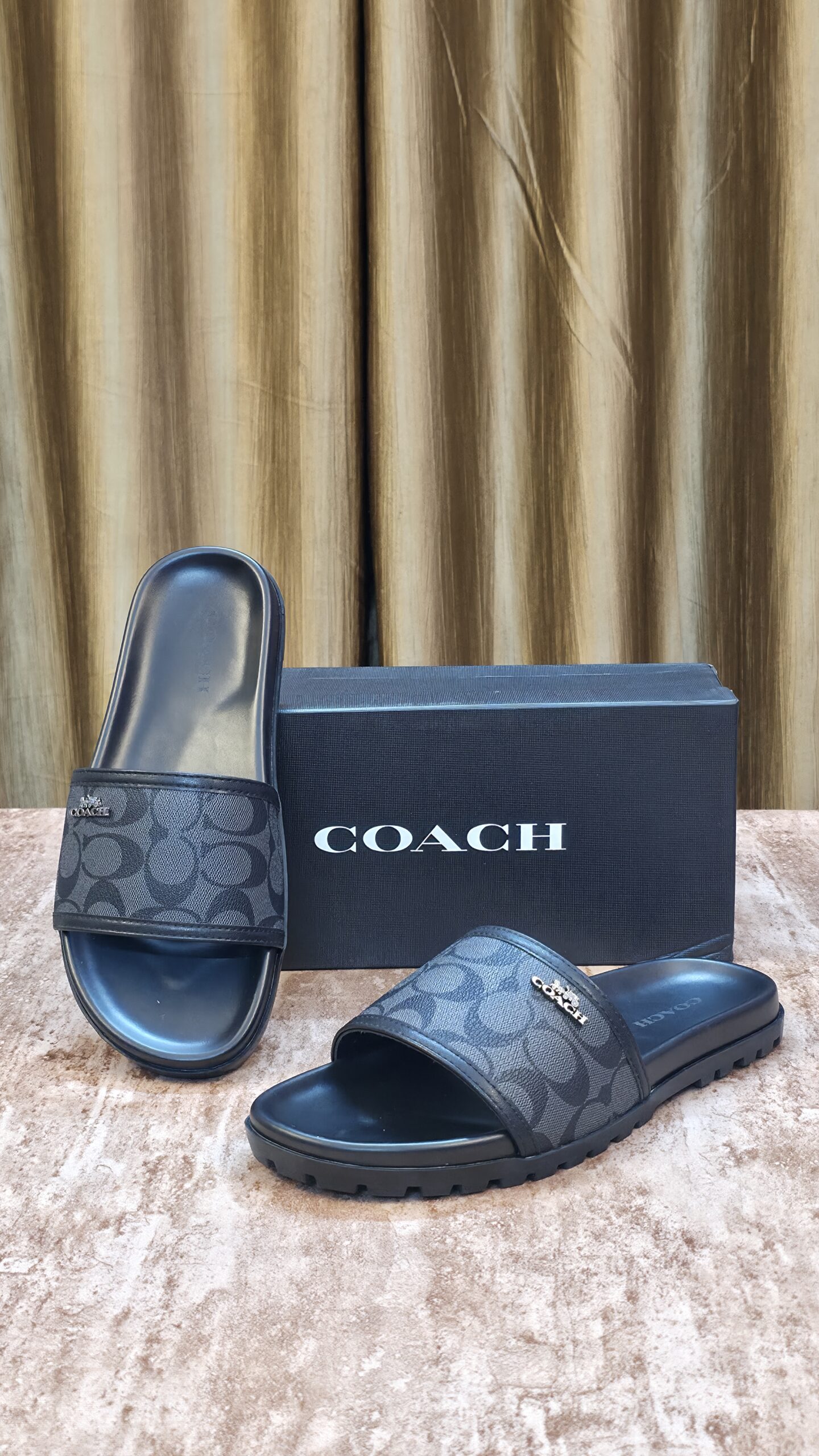 Coach Black Flop Slides